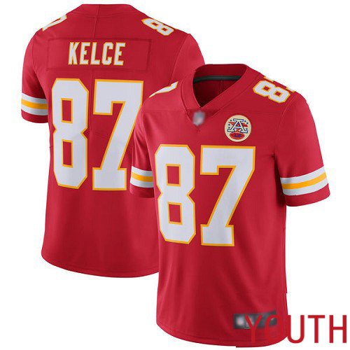 Youth Kansas City Chiefs #87 Kelce Travis Red Team Color Vapor Untouchable Limited Player Football Nike NFL Jersey->youth nfl jersey->Youth Jersey